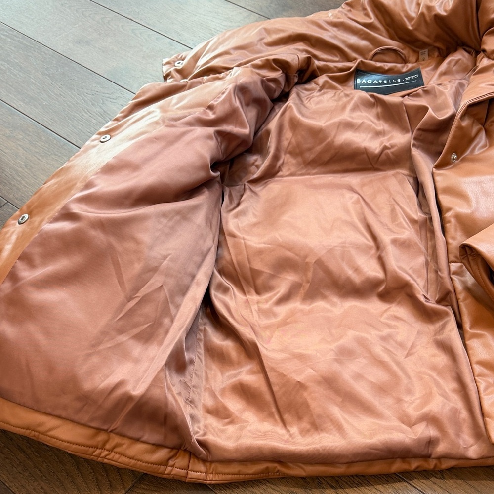 BAGATELLE Oversized Puffy Jacket in Brown Faux Leather Size Small C11-059 - Picture 6 of 8